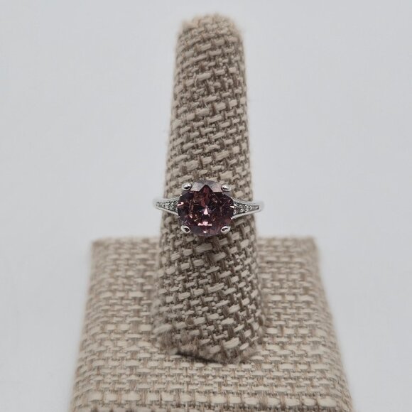 Size 8.25 Sterling Silver Bright Round Pink Cubic Zirconia Gem Ring A4007 - Picture 1 of 9